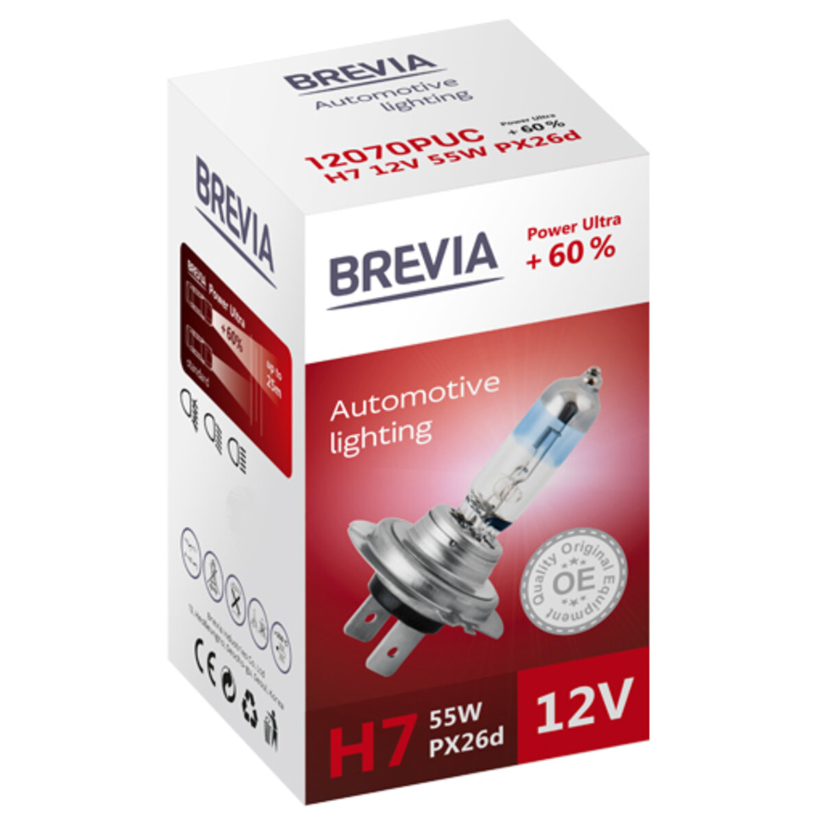 Галогенова лампа Brevia H4 12V 60/55W P43t Power Ultra +60% CP (12040PUC) дивитися фото №1