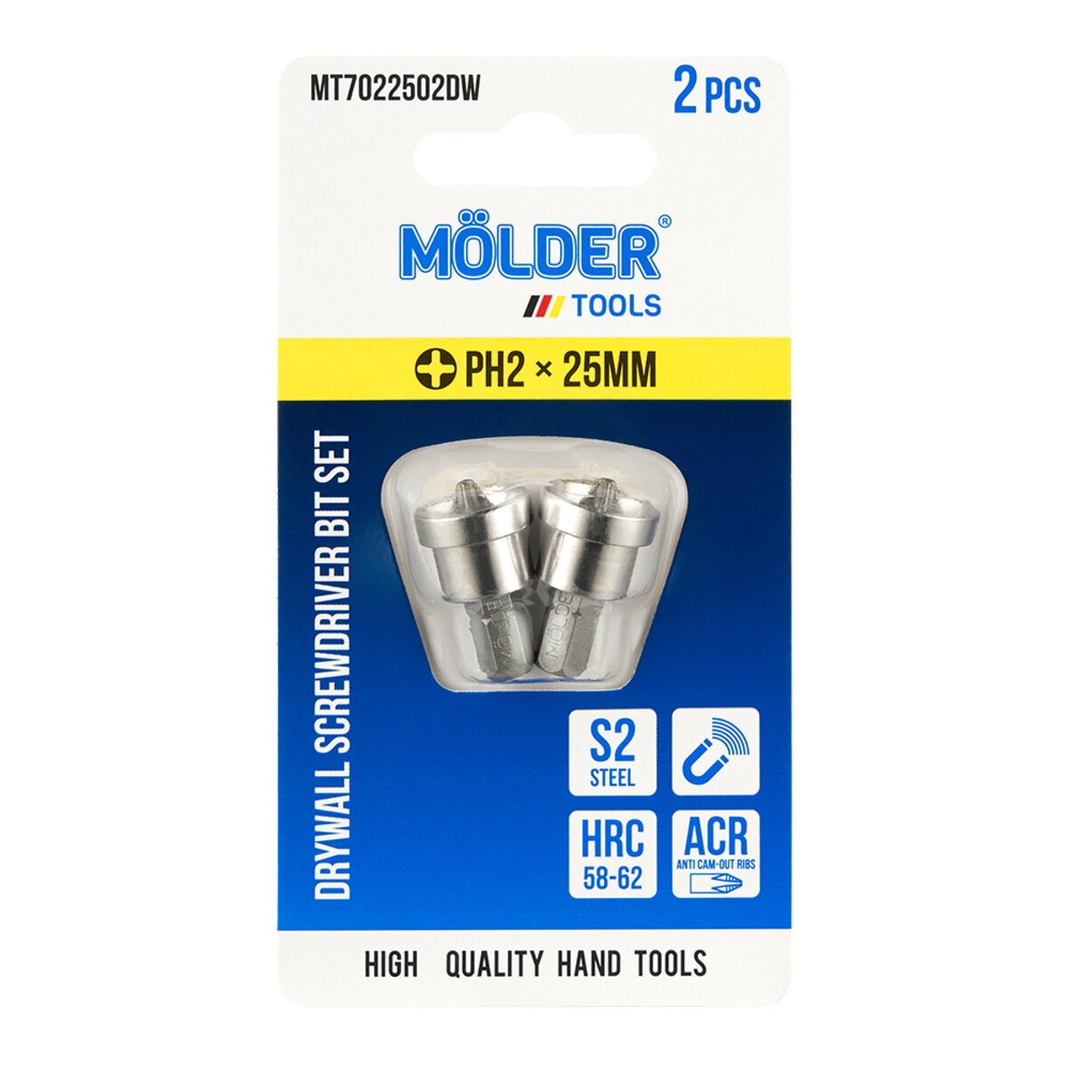 Набір біт Molder з обмежувачем для гіпсокартону PH2x25мм 2шт (MT7022502DW) дивитися фото №1