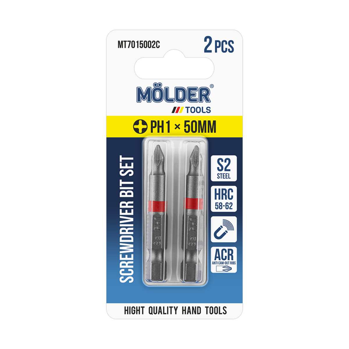 Набір біт Molder PH1x50мм 2шт (кольорове маркування) (MT7015002C) дивитися фото №1