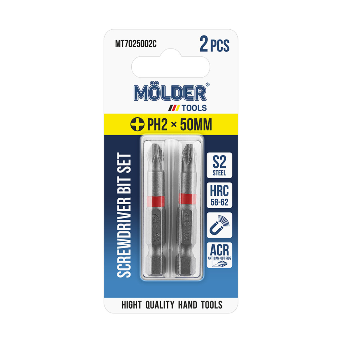Набір біт Molder PH2x50мм 2шт (кольорове маркування) (MT7025002C) дивитися фото №1