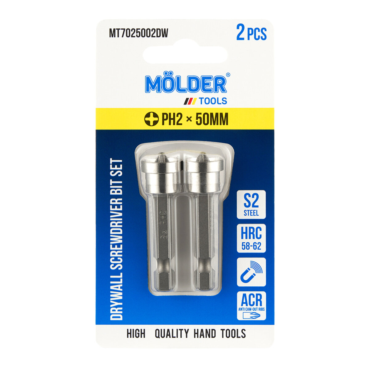 Набір біт Molder з обмежувачем для гіпсокартону PH2x50мм 2шт (MT7025002DW) дивитися фото №1