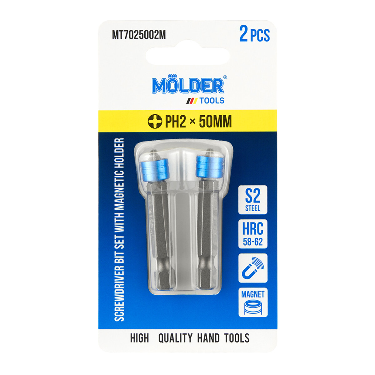 Набір біт з Molder магнітним тримачем PH2x50мм 2шт (MT7025002M) дивитися фото №1