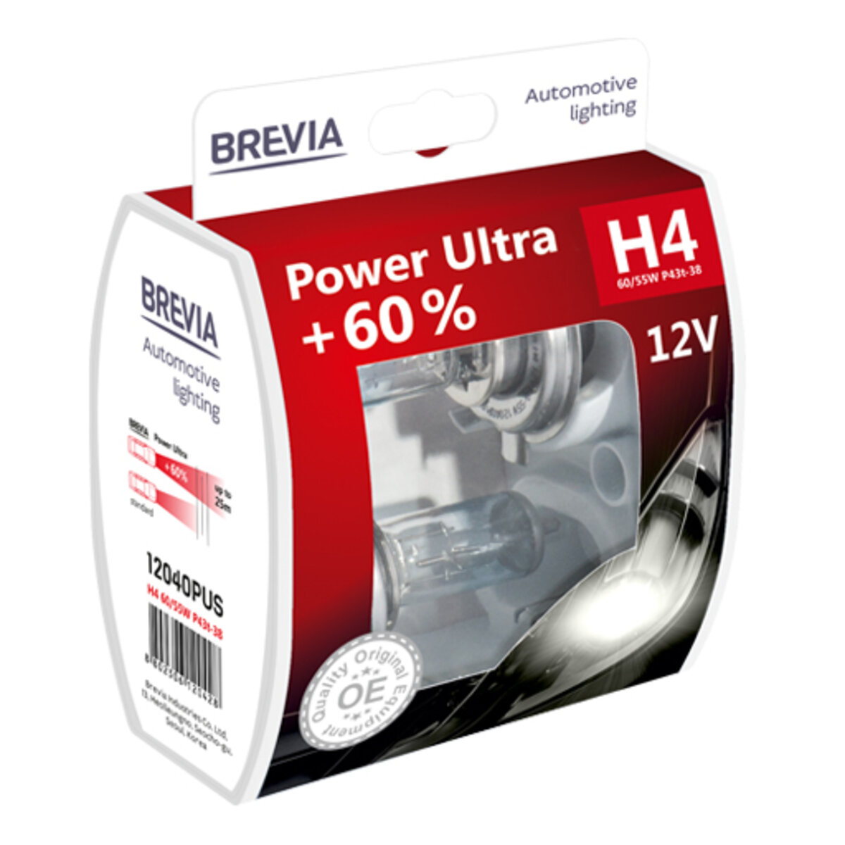 Галогенова лампа Brevia H4 12V 60/55W P43t Power Ultra +60% S2 (12040PUS) дивитися фото №1
