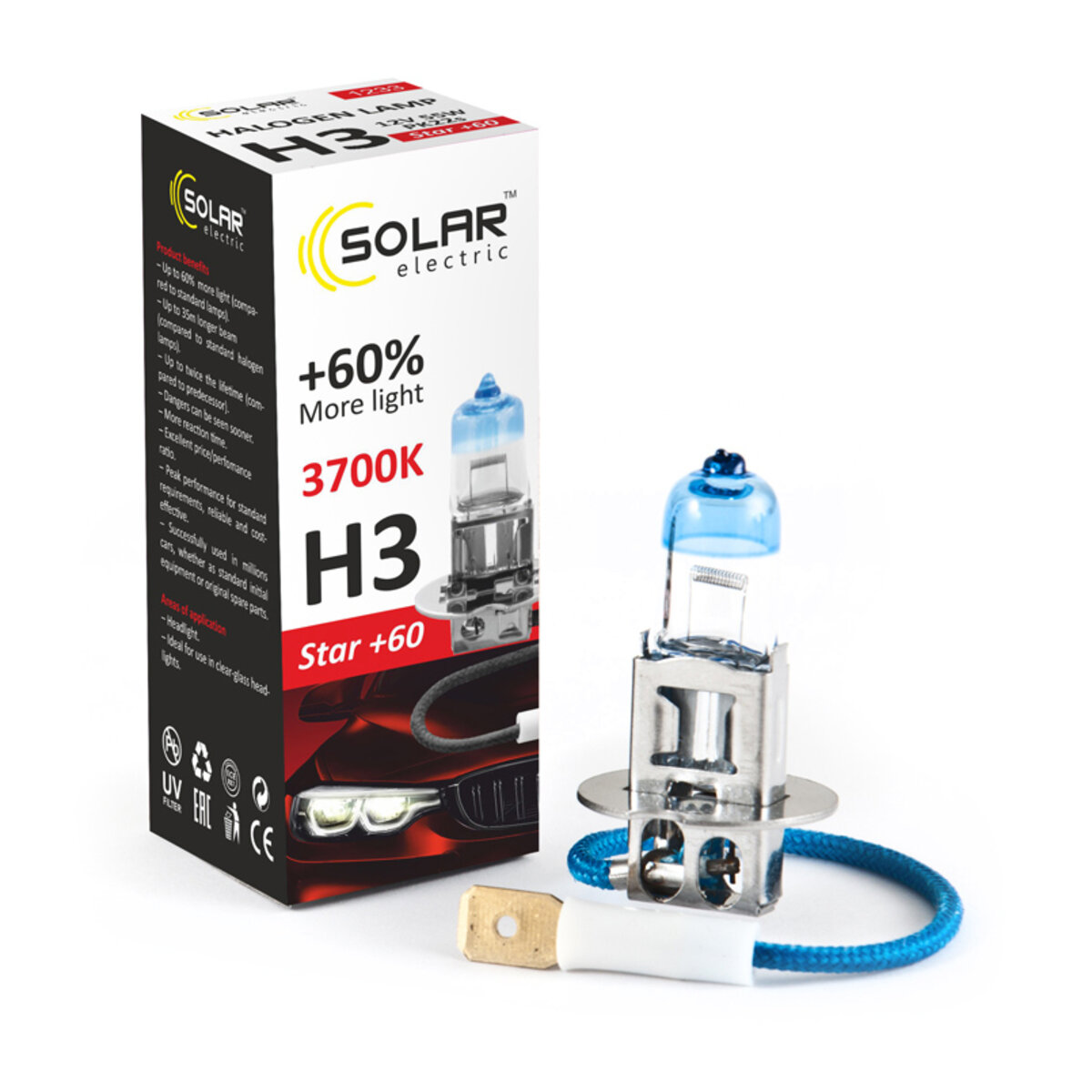 Галогенова лампа Solar H3 12V 55W PK22s Starlight +60% (1233) дивитися фото №1