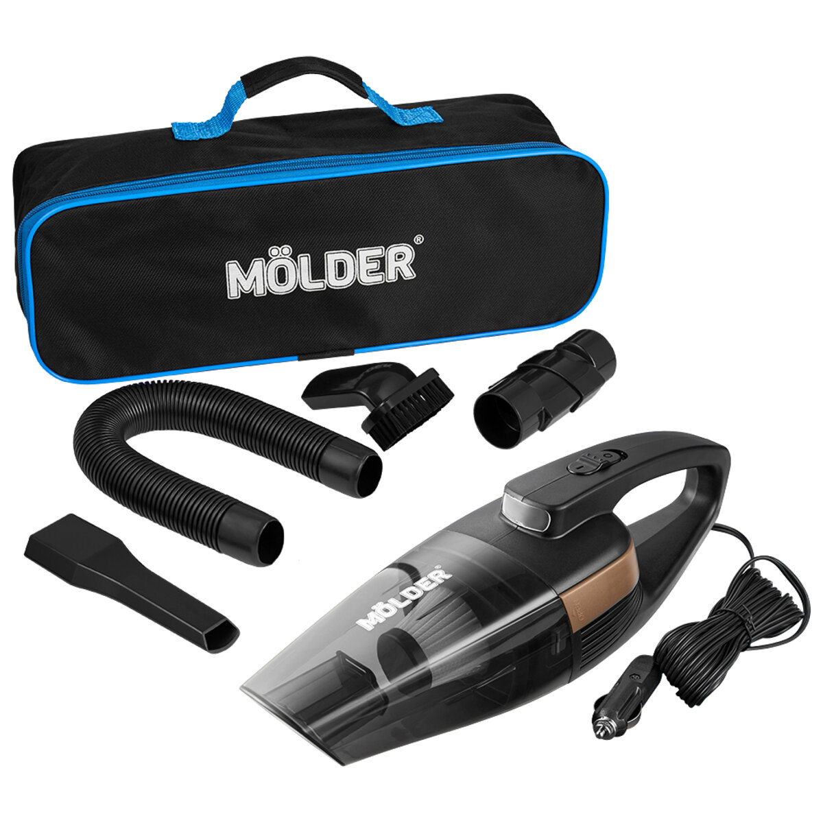 Пилосос автомобільний Molder від прикурювача з LED ліхтарем 110Вт, 12В, 3.2кПа, чорний (MA34020) дивитися фото №1