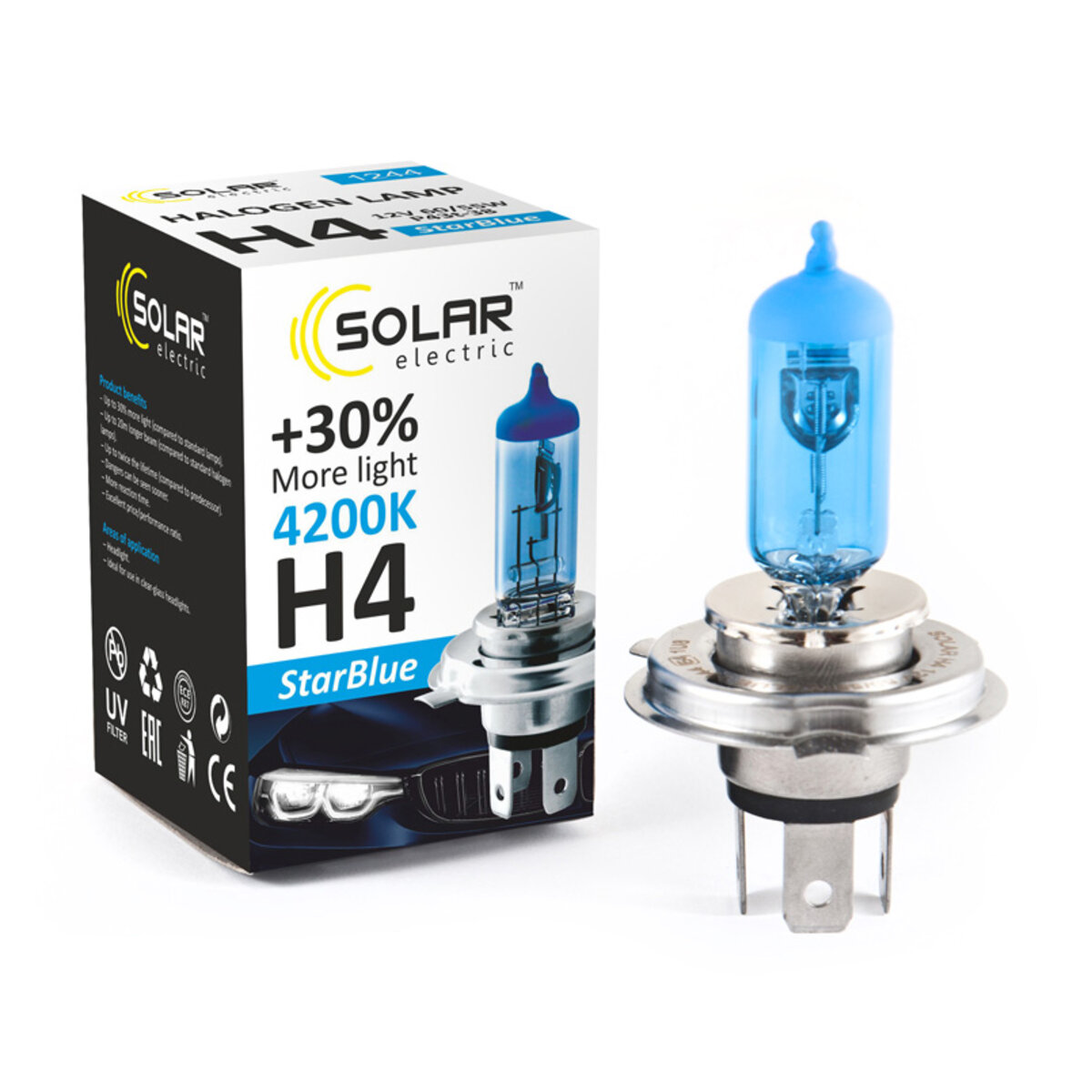 Галогенова лампа Solar H4 12V 60/55W P43t-38 StarBlue 4200K (1244) дивитися фото №1