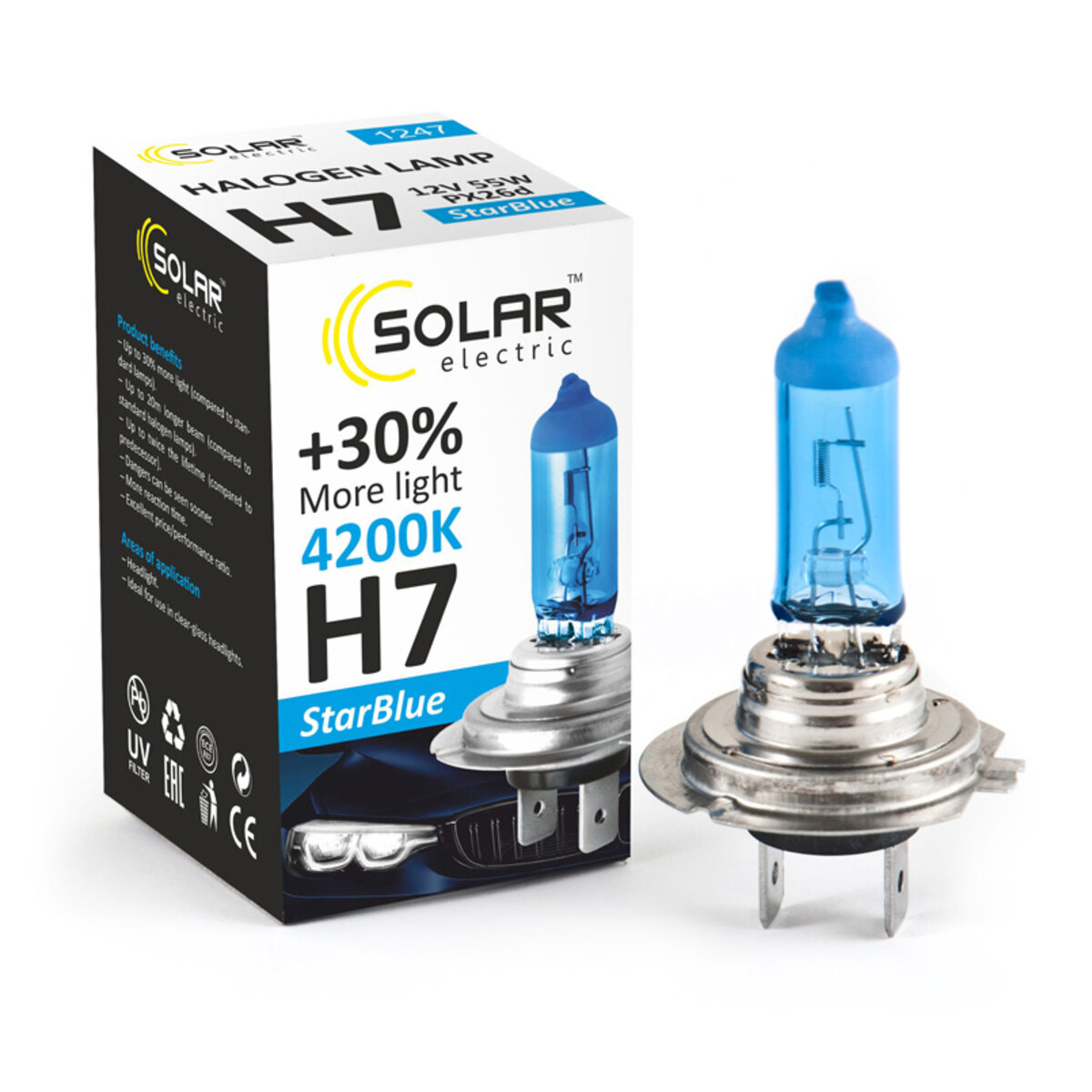 Галогенова лампа Solar H7 12V 55W PX26d StarBlue 4200K (1247) дивитися фото №1