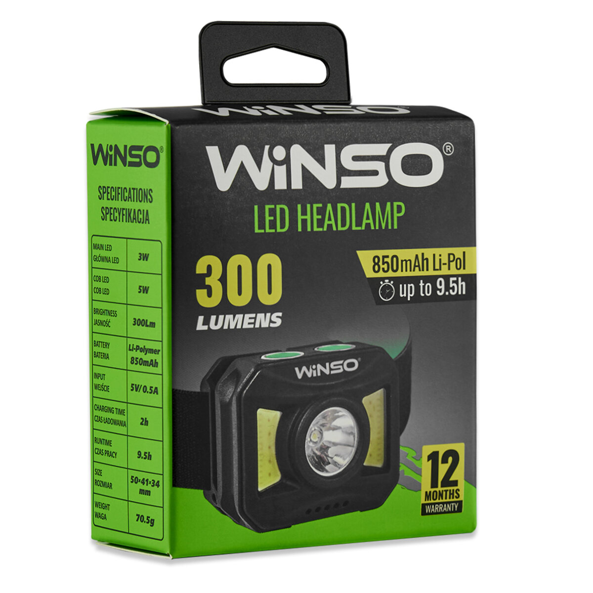 Ліхтар налобний Winso 150+140Lm, 3W+COB, 850mAh, білий/червоний (750600) дивитися фото №7