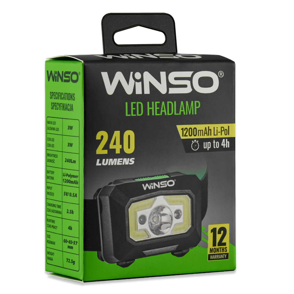 Ліхтар налобний Winso 280Lm, 3W XPE+ COB, 1200mAh, з сенсором білий/червоний (750320) дивитися фото №7