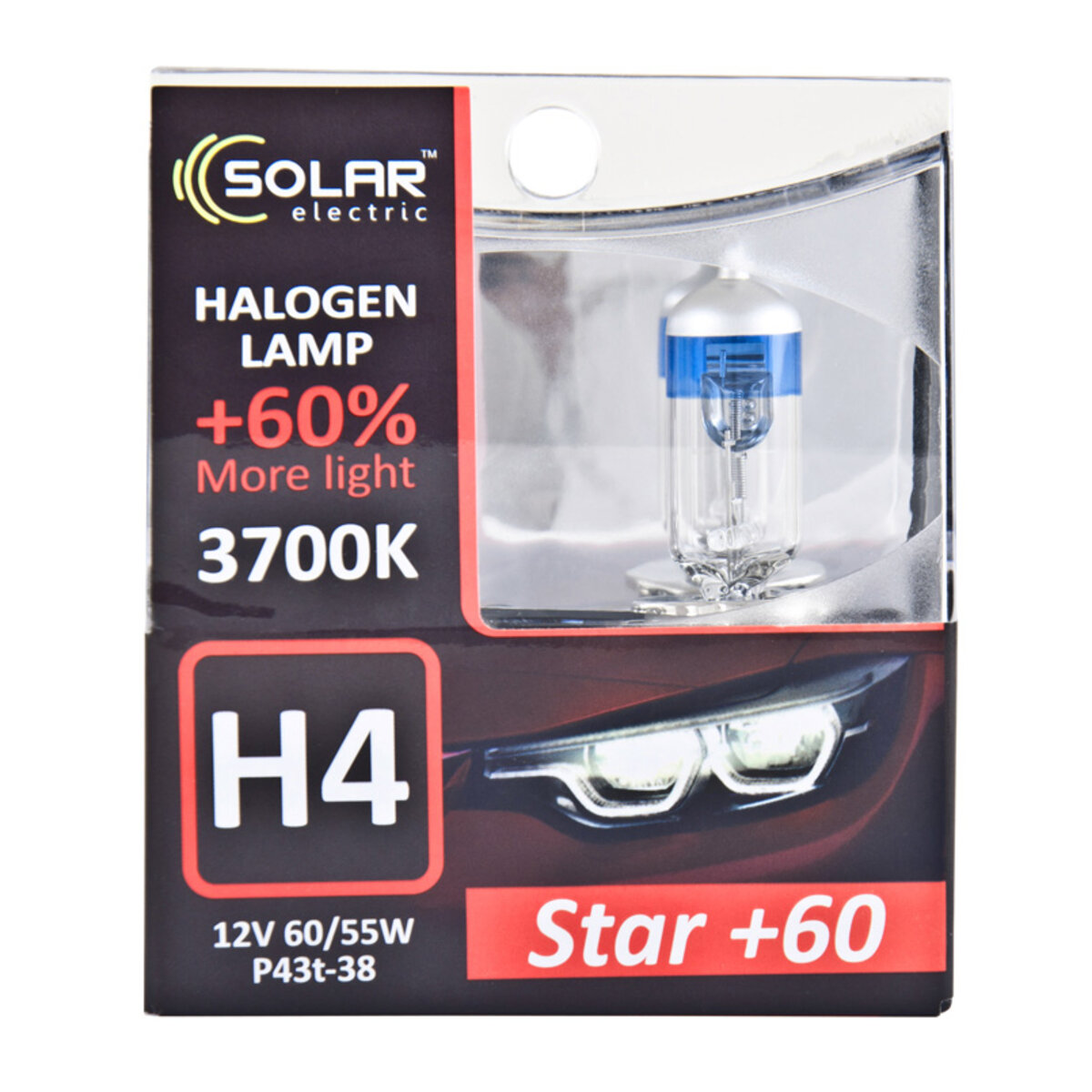 Галогенова лампа Solar H4 12V 60/55W P43t-38 Starlight +60%, SET (1234S2) дивитися фото №1