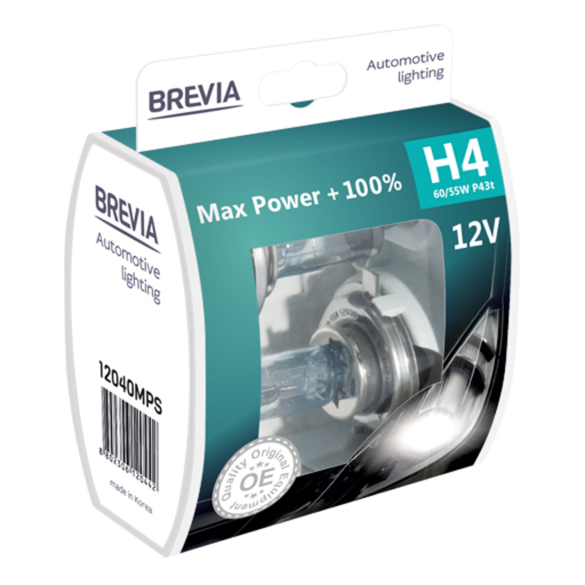 Галогенова лампа Brevia H4 12V 60/55W P43t Max Power +100% S2 (12040MPS) дивитися фото №1