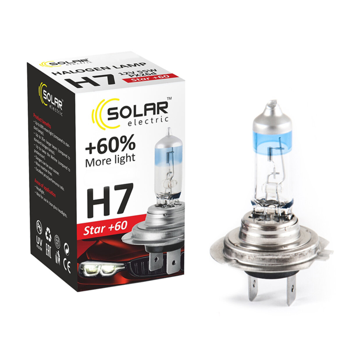 Галогенова лампа Solar H7 12V 55W PX26d Starlight +60%, SET (1237S2) дивитися фото №1