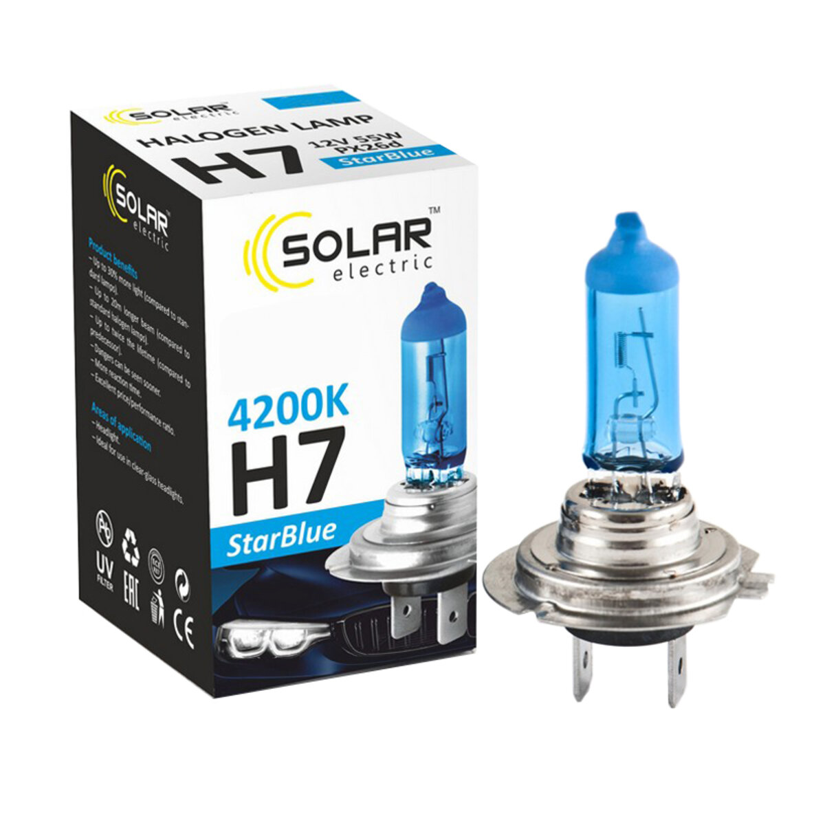 Галогенова лампа Solar H7 12V 55W PX26d StarBlue 4200K, SET (1247S2) дивитися фото №1