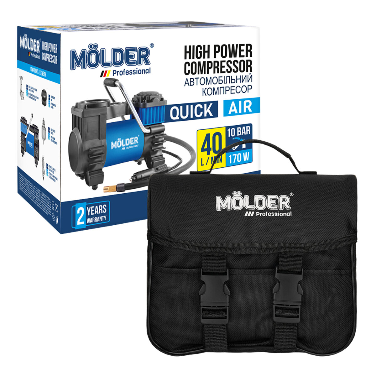 Компресор автомобільний Molder Quick Air 170Вт 10Атм 40л/хв (MA25100) дивитися фото №6