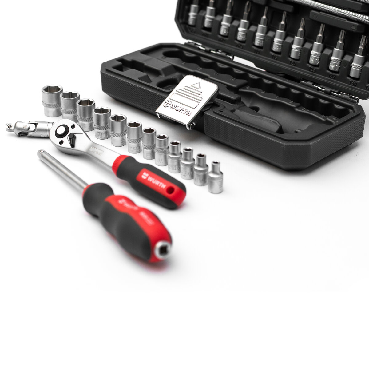 Набір головок торцевих Wurth з тріскачкою 1/4 Red Stripe 32шт (5763114032) дивитися фото №1