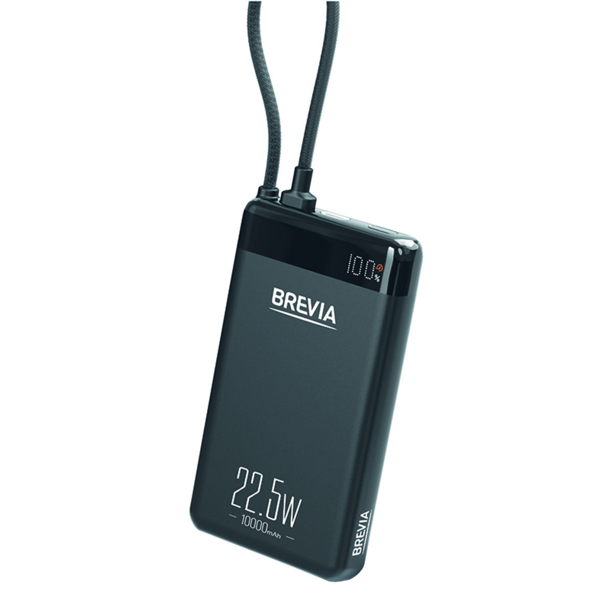 Повербанк (Power Bank) Brevia ePower 10000mAh 22,5W SuperSlim LCD чорний металік + кабель (45550SMB) дивитися фото №1
