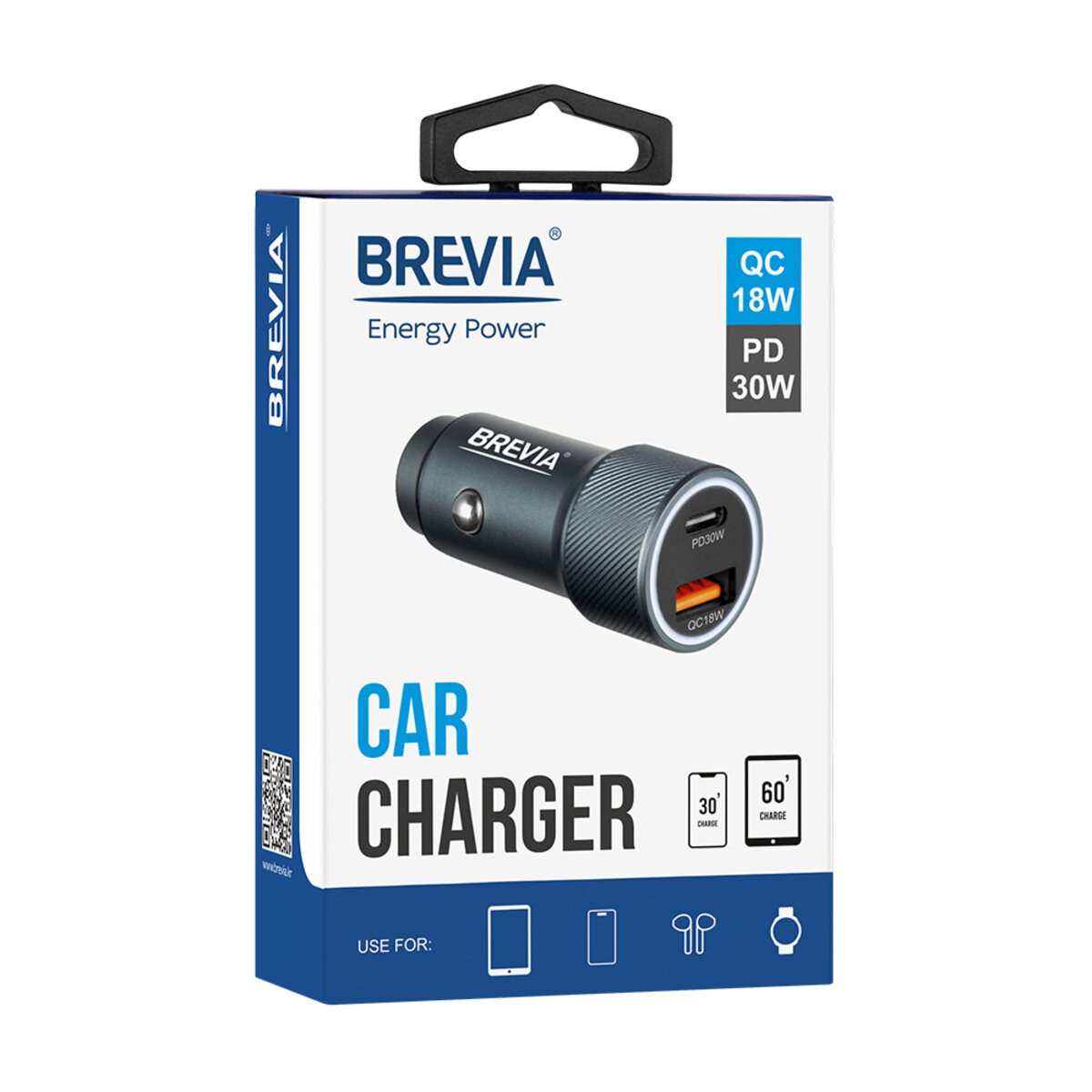 Автомобільний зарядний пристрій Brevia ePower Dual Grip Metal LED 48W 1xUSB-C+1xUSB-A (46048GCUG) дивитися фото №5