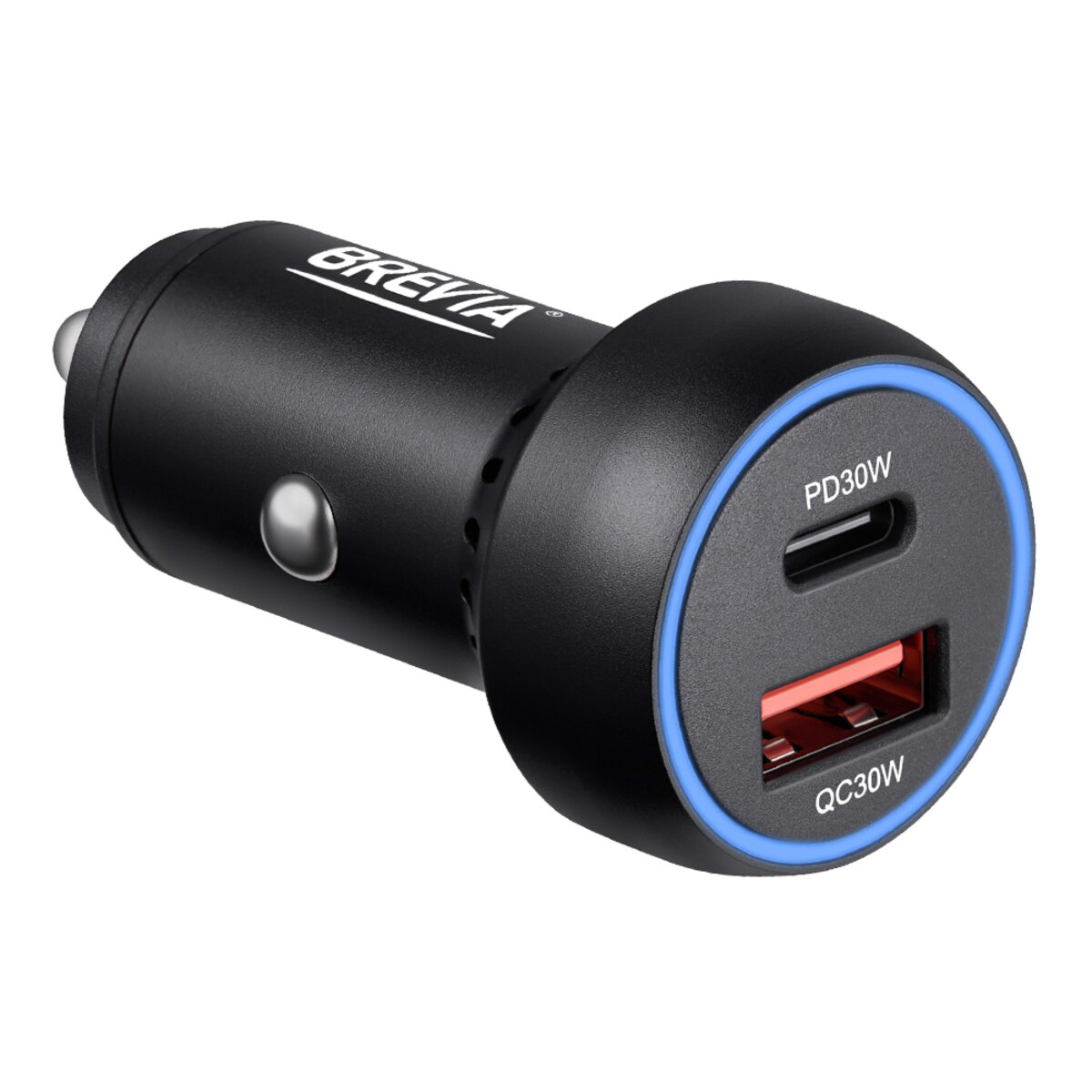 Автомобільний зарядний пристрій Brevia ePower Dual PowerMax Metal LED 60W 1xUSB-C+1xUSB-A (46060CUB) дивитися фото №1