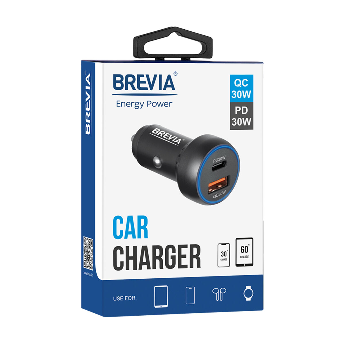 Автомобільний зарядний пристрій Brevia ePower Dual PowerMax Metal LED 60W 1xUSB-C+1xUSB-A (46060CUB) дивитися фото №5