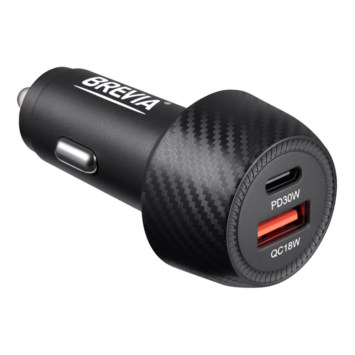 Автомобільний зарядний пристрій Brevia ePower Dual Carbon 48W 1xUSB-C+1xUSB-A (46048CUB) дивитися фото №1