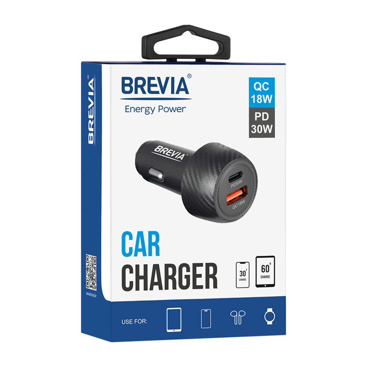 Автомобільний зарядний пристрій Brevia ePower Dual Carbon 48W 1xUSB-C+1xUSB-A (46048CUB) дивитися фото №5