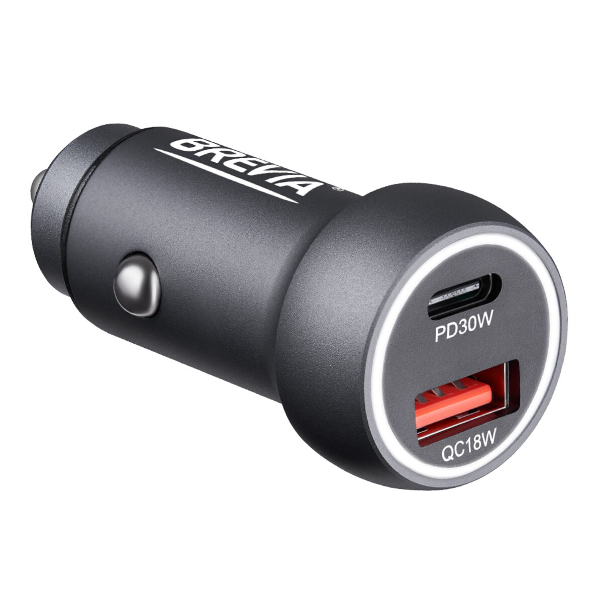 Автомобільний зарядний пристрій Brevia ePower Dual Style Metal LED 48W 1xUSB-C+1xUSB-A (46048SCUG) дивитися фото №1