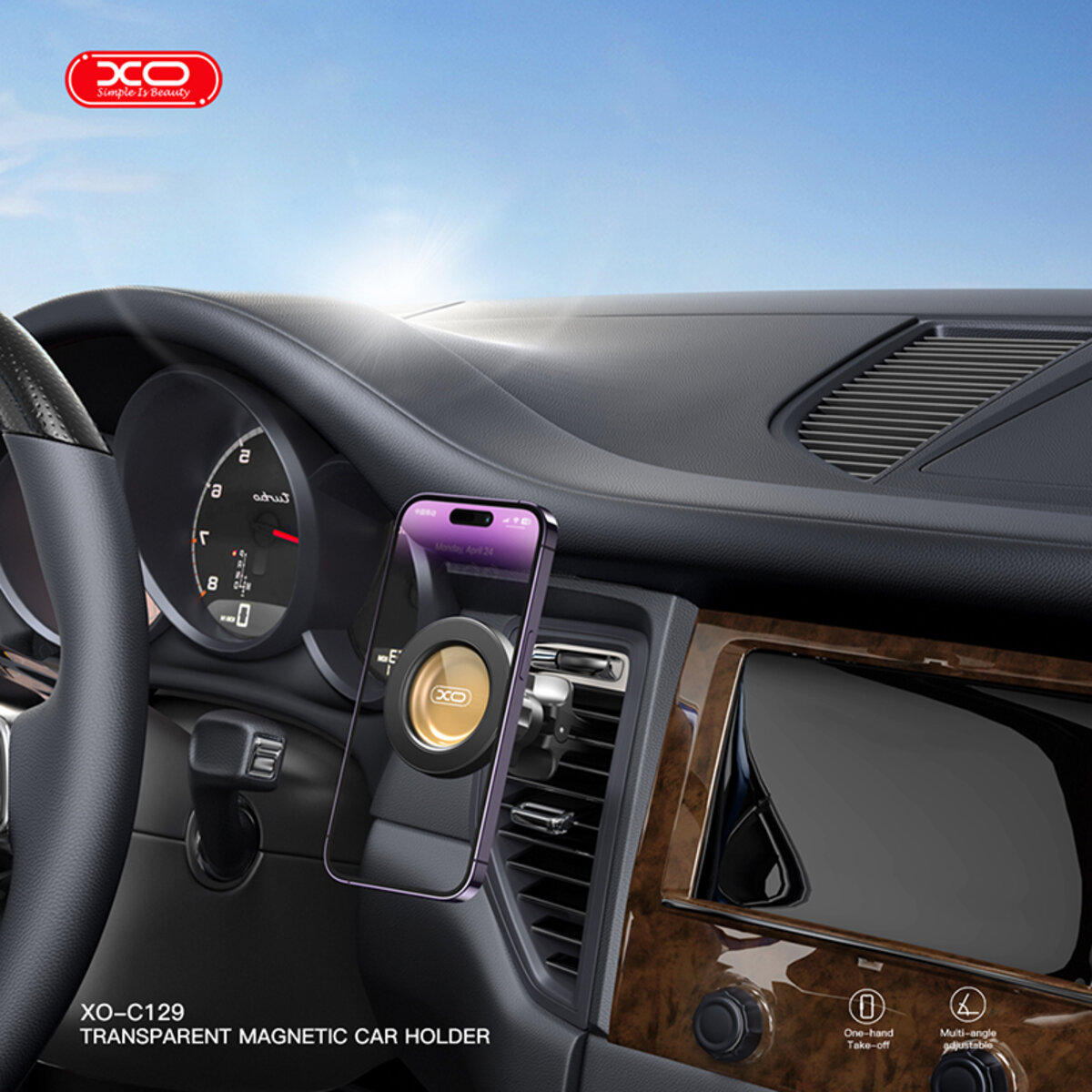 Тримач телефону автомобільний XO 129 MagSafe Specific Transparent Magnetic Suction Air Outlet Bracke чорний (XO-C129) дивитися фото №4