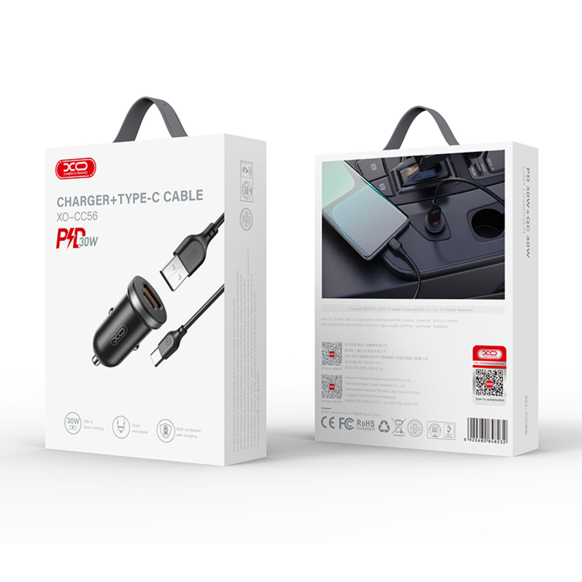Автомобільний зарядний пристрій XO CC56 Plastic mini 30W+ Type-c кабель чорний (XO-CC56+C-black) дивитися фото №5