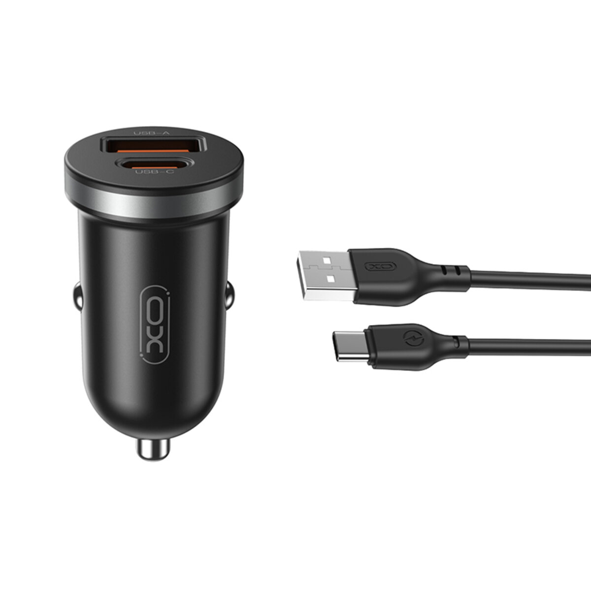 Автомобільний зарядний пристрій XO CC56 Plastic mini 30W+ Type-c кабель чорний (XO-CC56+C-black) дивитися фото №1