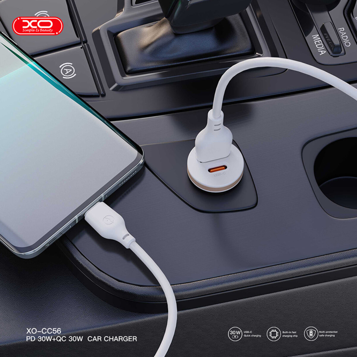 Автомобільний зарядний пристрій XO CC56 Plastic mini 30W+ Type-c кабель білий (XO-CC56+C-white) дивитися фото №4