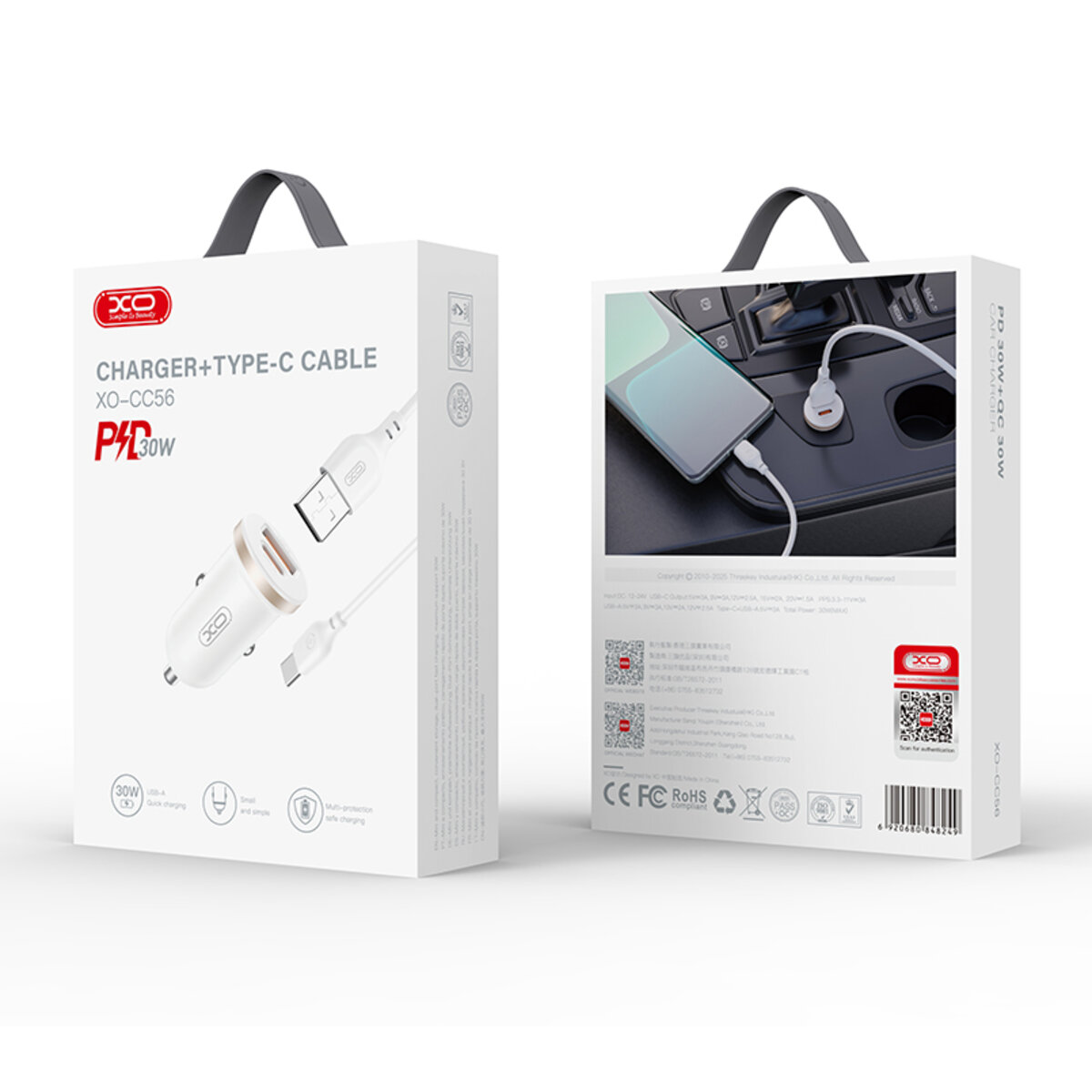 Автомобільний зарядний пристрій XO CC56 Plastic mini 30W+ Type-c кабель білий (XO-CC56+C-white) дивитися фото №5