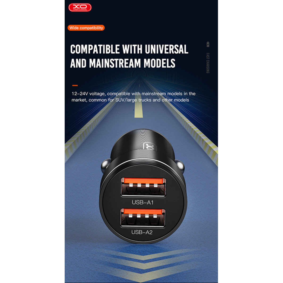 Автомобільний зарядний пристрій XO CC48 Smart Dual USB Metal чорний (XO-CC48) дивитися фото №6