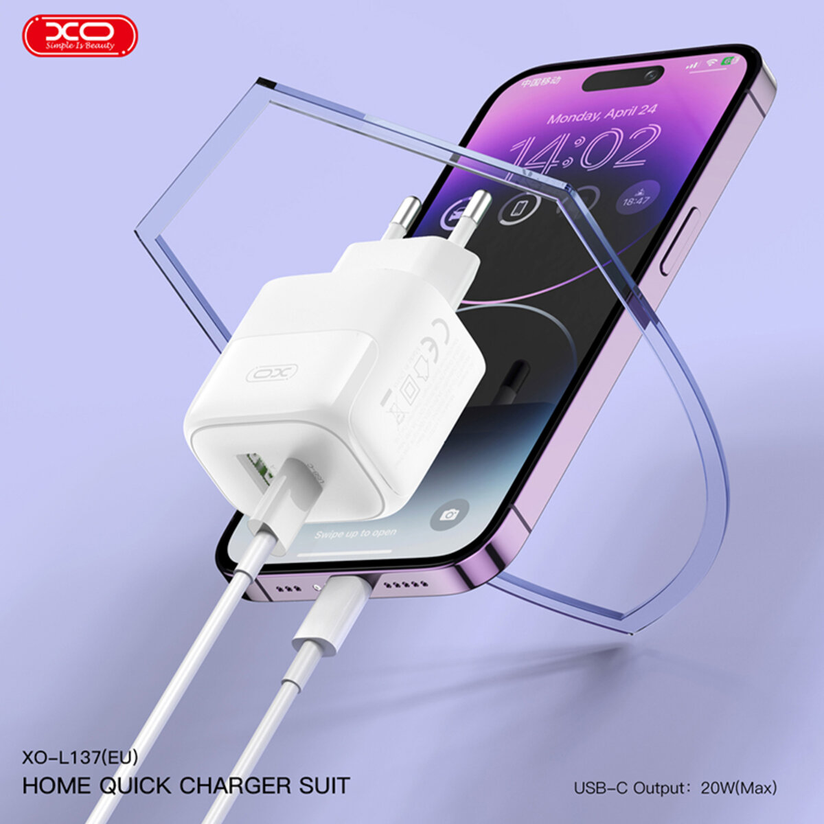 Мережевий зарядний пристрій XO L137 PD20W/QC18W 1USB-A+1USB-C + Type-c кабель білий (XO-L137+C) дивитися фото №6