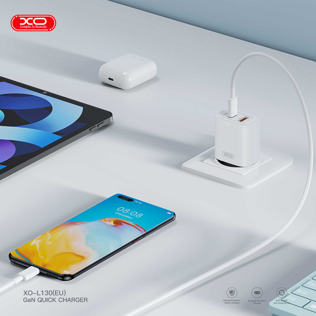 Мережевий зарядний пристрій XO L130 PD30W/QC18W 1USB-C+1USB-A білий (XO-L130) дивитися фото №6