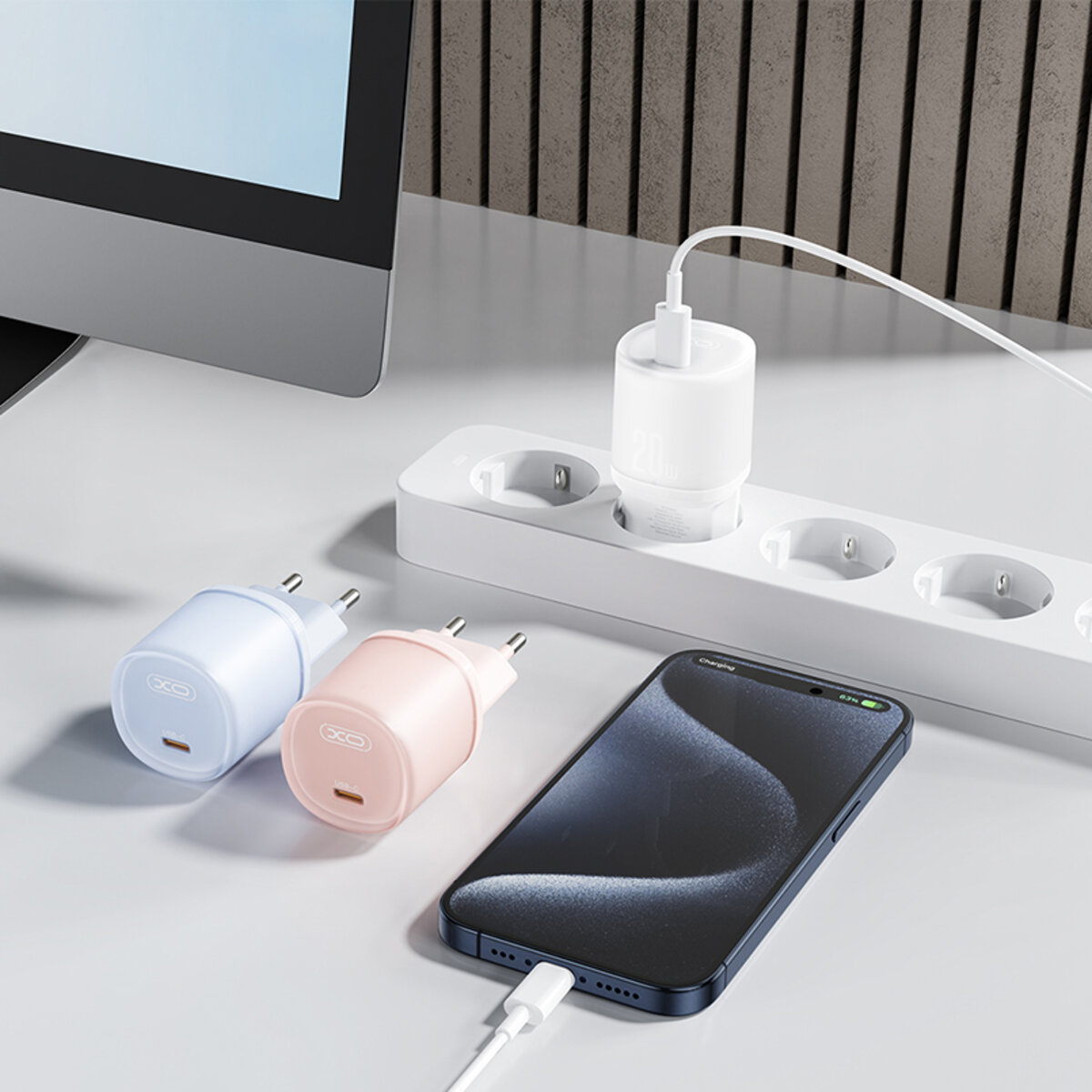 Мережевий зарядний пристрій XO L143 PD20W Single USB-C Charger синій (XO-L143-Blue) дивитися фото №4