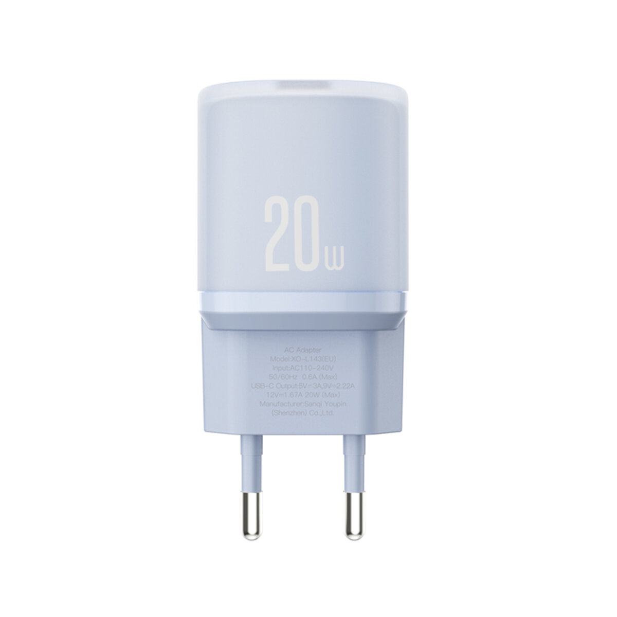 Мережевий зарядний пристрій XO L143 PD20W Single USB-C Charger синій (XO-L143-Blue) дивитися фото №2