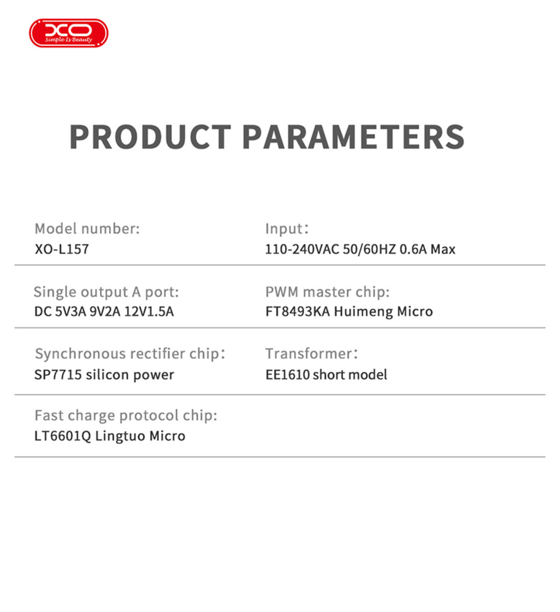 Мережевий зарядний пристрій XO L157 QC3.0 18W білий (XO-L157) дивитися фото №4