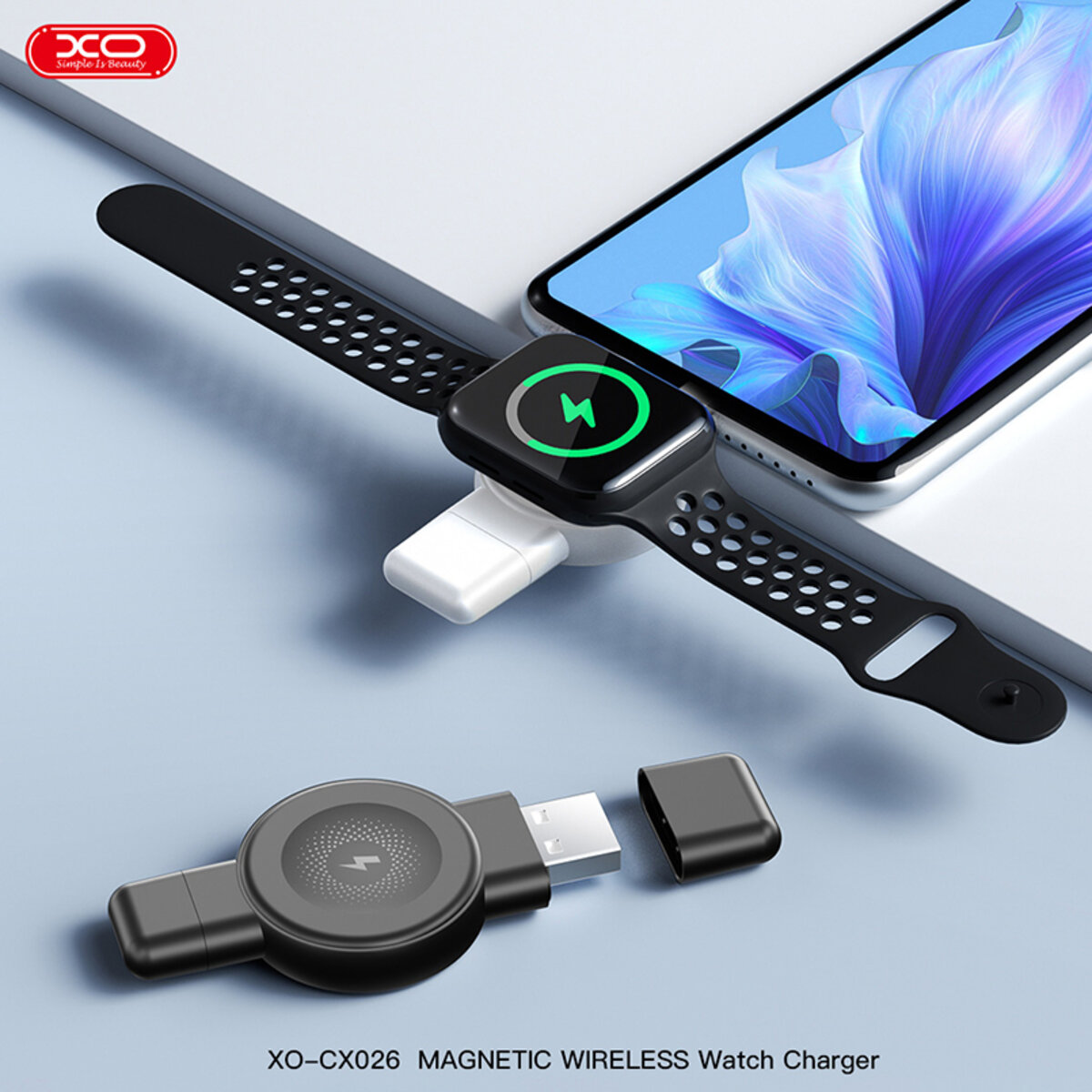 Бездротовий зарядний пристрій XO CX026 Watch Wireless Charger Apple/Samsung USB/Type-C чорний (XO-CX026-Black) дивитися фото №6