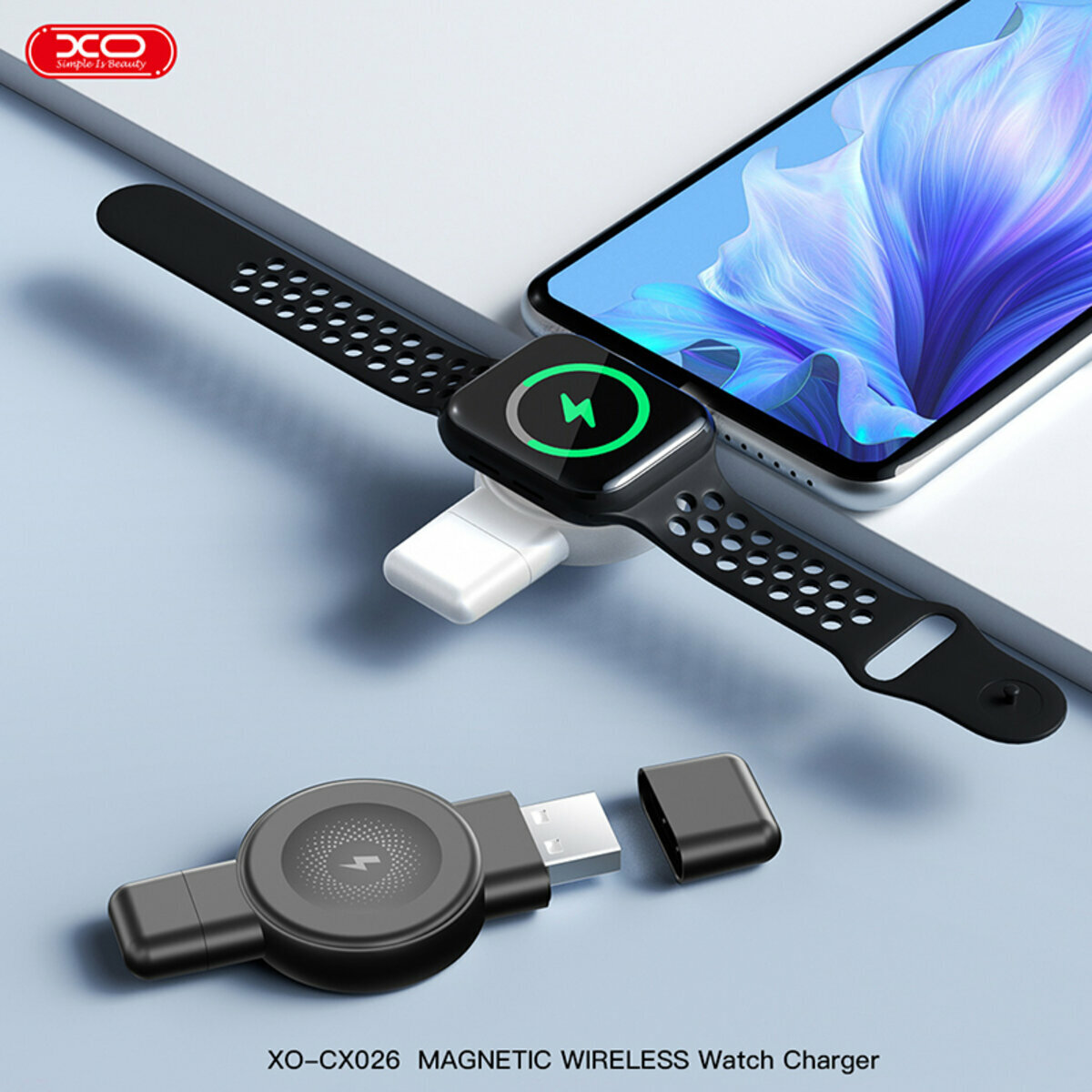 Бездротовий зарядний пристрій XO CX026 Watch Wireless Charger Apple/Samsung USB/Type-C чорний (XO-CX026-Black) дивитися фото №3