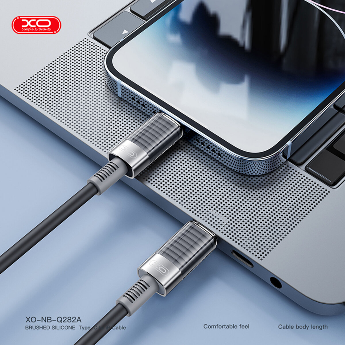 Кабель XO Brushed Silicone Type-C to Lightning 30W 1м чорний (XO-NB-Q282A-Black) дивитися фото №2