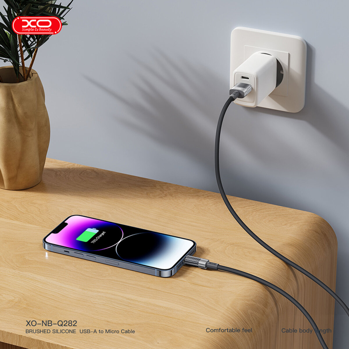 Кабель XO Brushed Silicone Type-C to Lightning 30W 1м чорний (XO-NB-Q282A-Black) дивитися фото №3