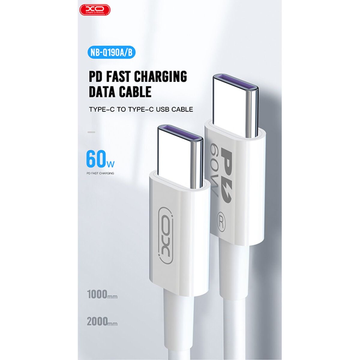 Кабель XO Type-C to Type-C 60W 1м білий (XO-NB-Q190A) дивитися фото №3