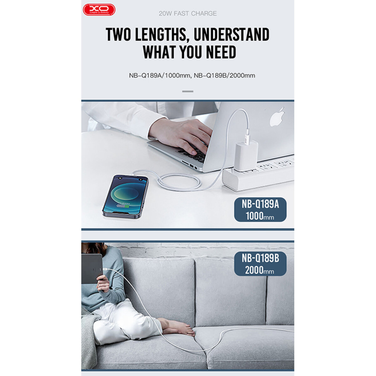 Кабель XO Type-C to Lightning 20W 1м білий (XO-NB-Q189A) дивитися фото №4