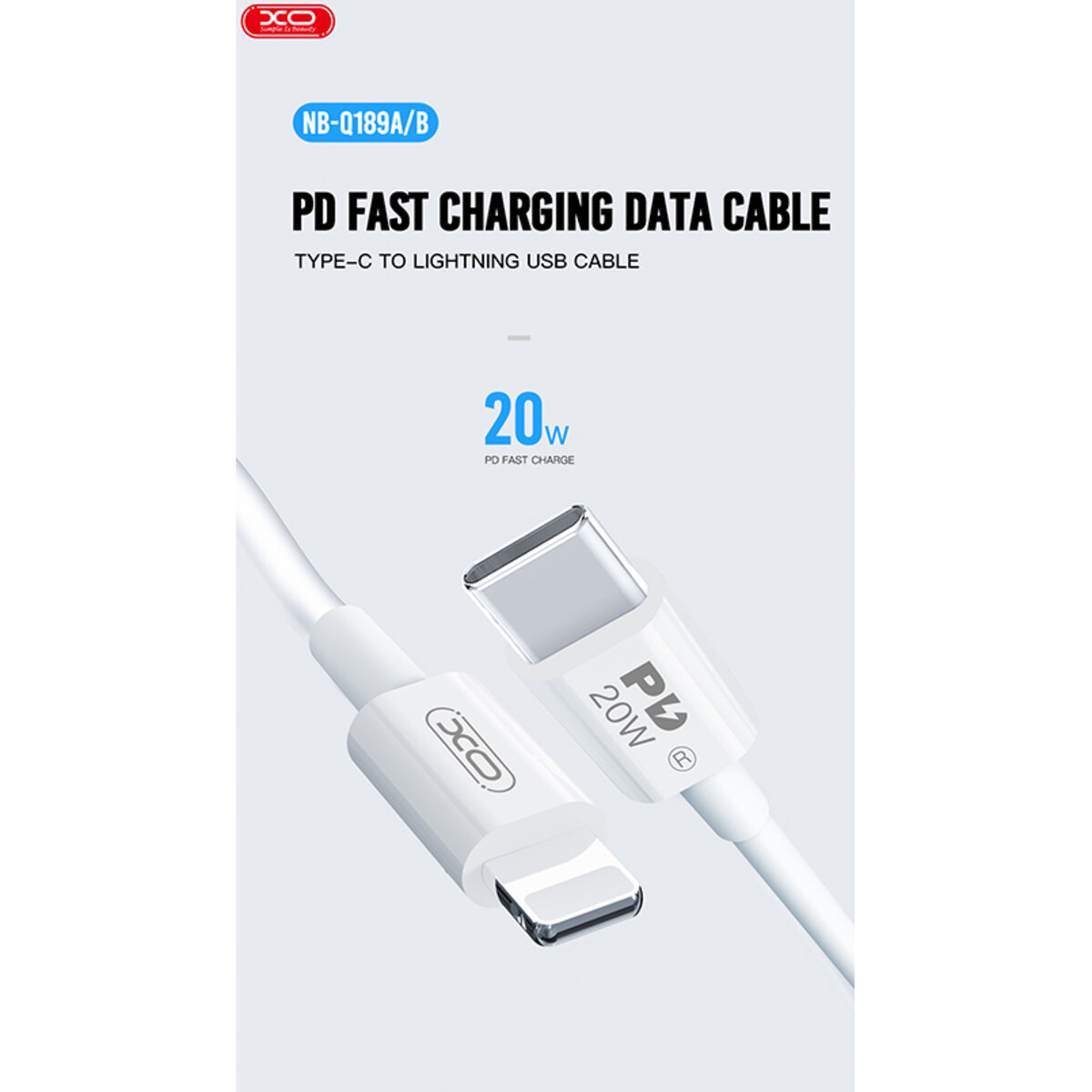 Кабель XO Type-C to Lightning 20W 1м білий (XO-NB-Q189A) дивитися фото №3