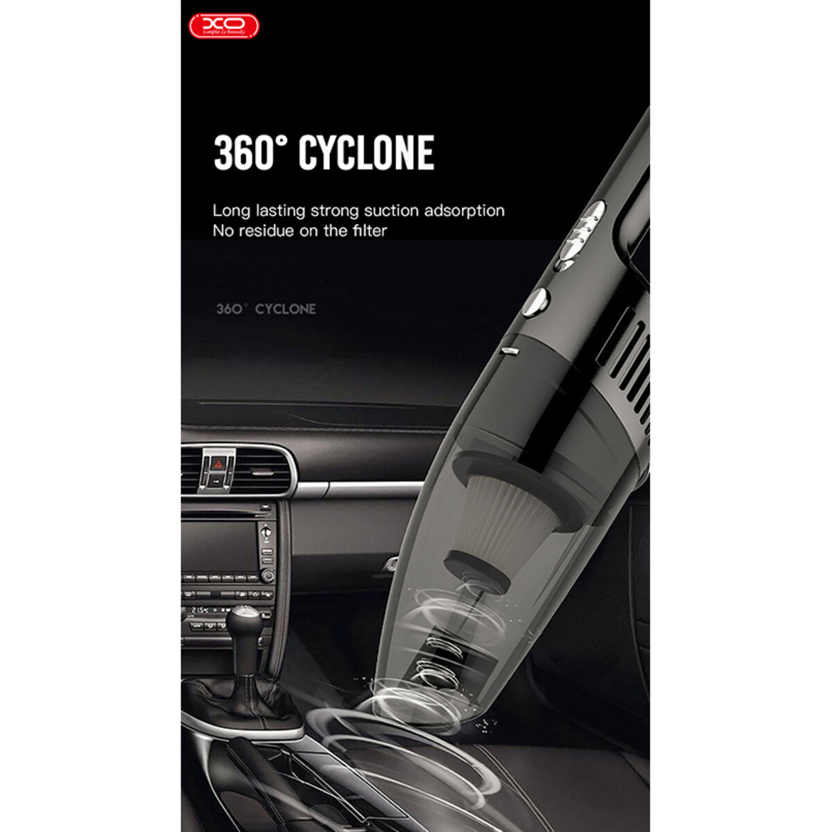 Пилосос портативний XO CZ001A 120Вт від прикурювача чорний (XO-CZ001A) дивитися фото №4