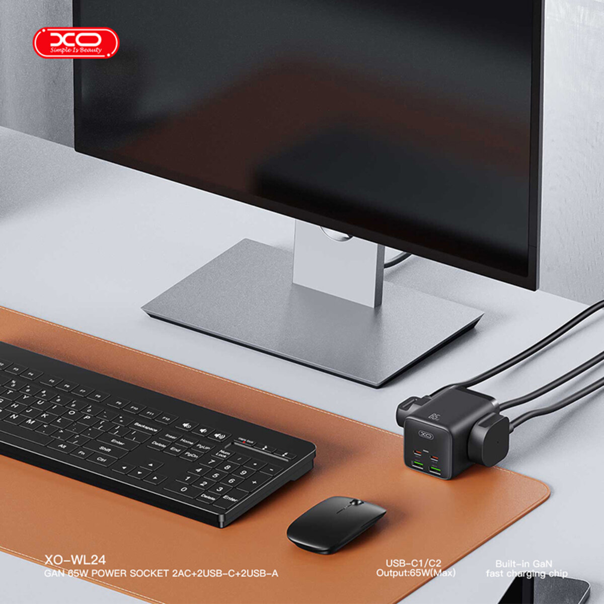 Мережевий зарядний пристрій XO WL24 Fast Charging Desktop Charger Array Plug 65W чорний (XO-WL24) дивитися фото №4