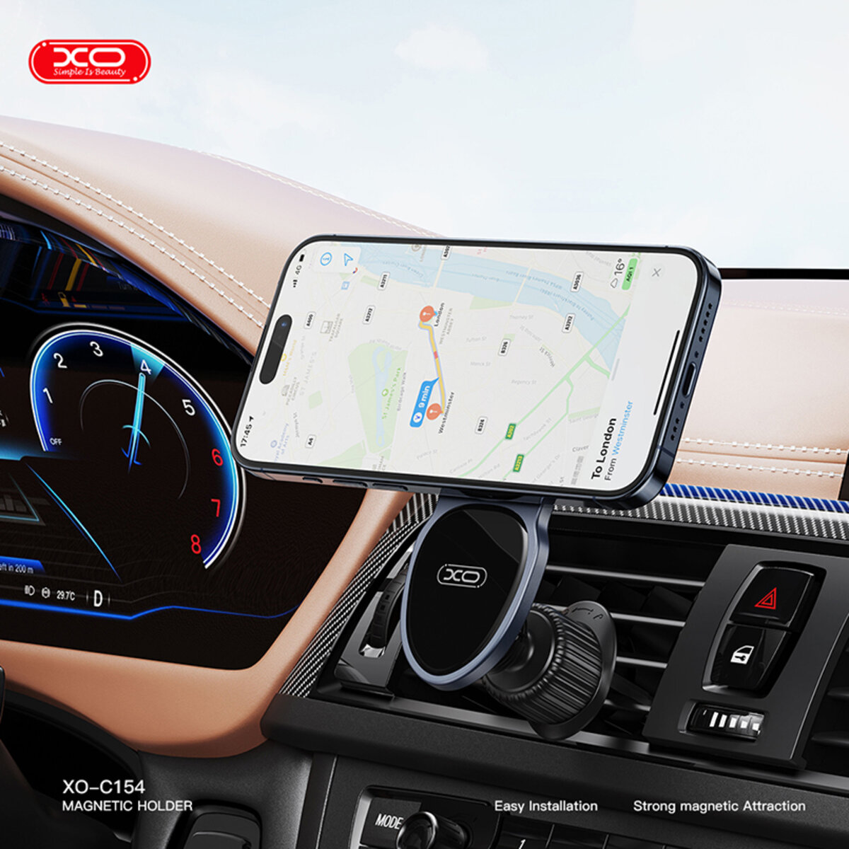 Тримач телефону автомобільний XO C155 Round Drip Magnetic Air Vent чорний (XO-C154) дивитися фото №5