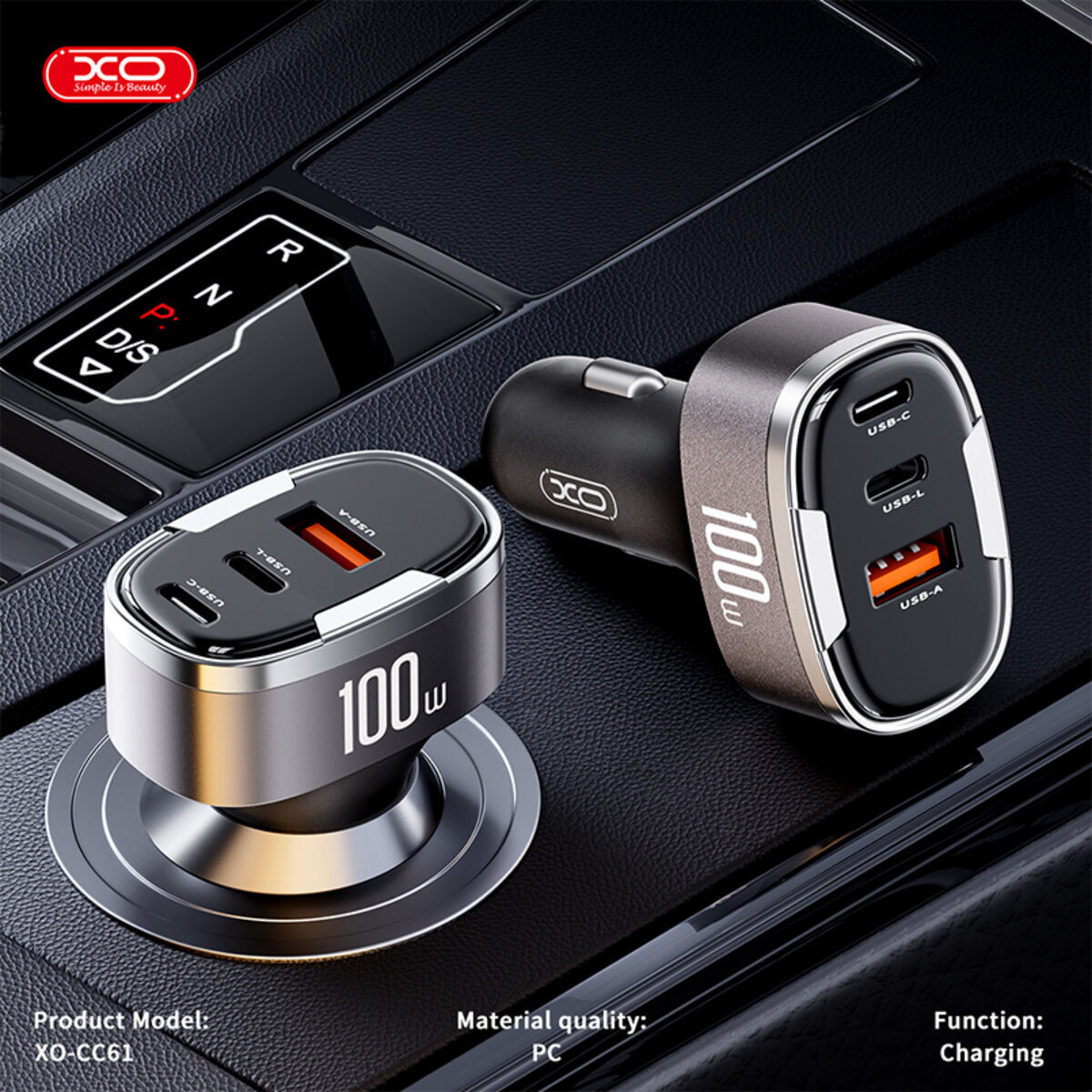 Автомобільний зарядний пристрій XO CC61 Smart USB/Type-C/Lightning 100W срібний (XO-CC61) дивитися фото №7