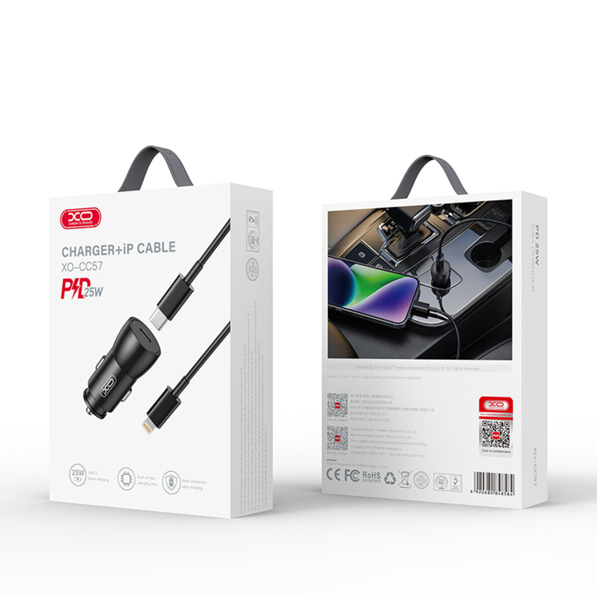 Автомобільний зарядний пристрій XO CC57 PD25W Smart Metal Single C Port+ Lightning кабель чорний (XO-CC57+L) дивитися фото №7