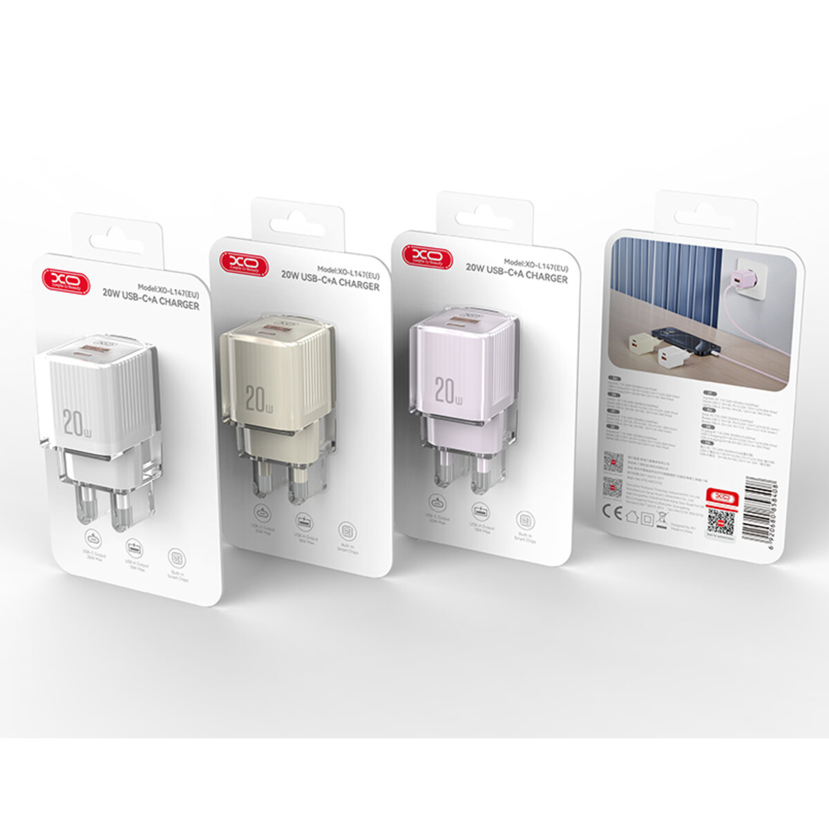 Мережевий зарядний пристрій XO L147 PD20W 1USB-A+1USB-C білий (XO-L147) дивитися фото №3